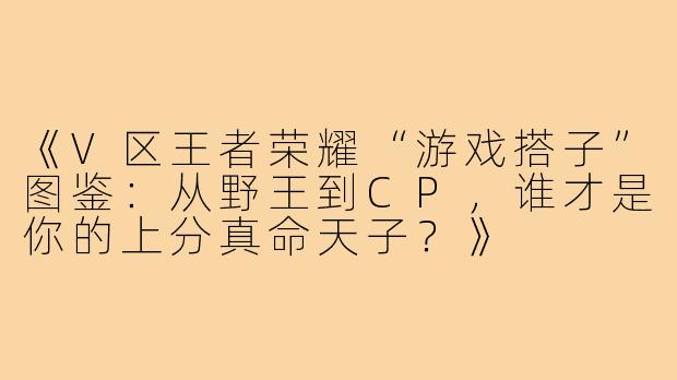 《V区王者荣耀“游戏搭子”图鉴：从野王到CP，谁才是你的上分真命天子？》