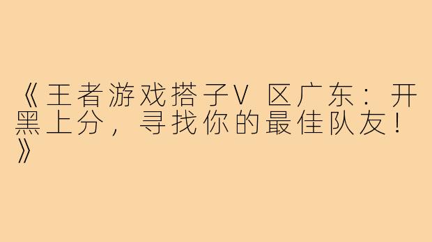 《王者游戏搭子V区广东:开黑上分,寻找你的最佳队友!》