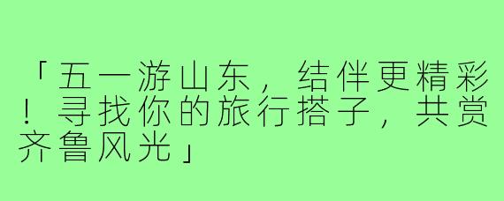 「五一游山东，结伴更精彩！寻找你的旅行搭子，共赏齐鲁风光」