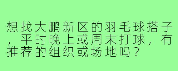 想找大鹏新区的羽毛球搭子,平时晚上或周末打球,有推荐的组织或场地吗?