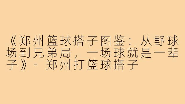 《郑州篮球搭子图鉴：从野球场到兄弟局，一场球就是一辈子》-郑州打篮球搭子