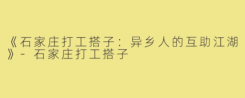 《石家庄打工搭子：异乡人的互助江湖》-石家庄打工搭子