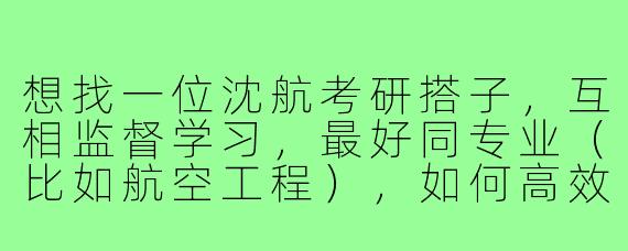 想找一位沈航考研搭子,互相监督学习,最好同专业(比如航空工程),如何高效配对?