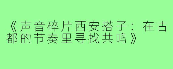 《声音碎片西安搭子：在古都的节奏里寻找共鸣》