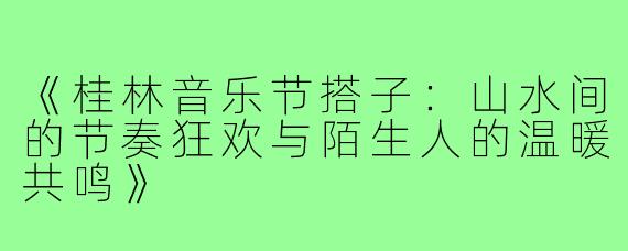 《桂林音乐节搭子：山水间的节奏狂欢与陌生人的温暖共鸣》