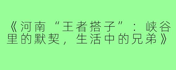 《河南“王者搭子”：峡谷里的默契，生活中的兄弟》