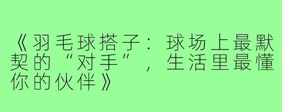 《羽毛球搭子:球场上最默契的“对手”,生活里最懂你的伙伴》