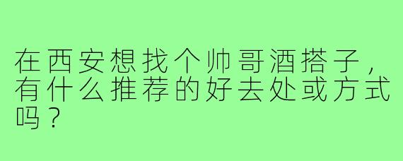 在西安想找个帅哥酒搭子,有什么推荐的好去处或方式吗?
