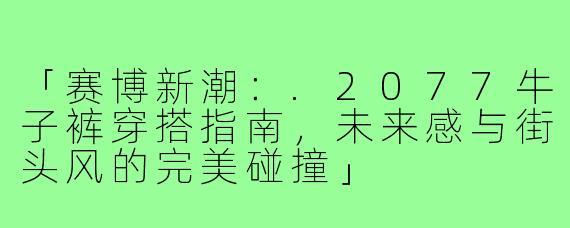 「赛博新潮：.2077牛子裤穿搭指南，未来感与街头风的完美碰撞」