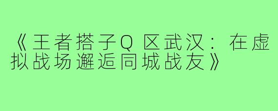 《王者搭子Q区武汉：在虚拟战场邂逅同城战友》