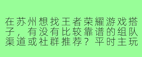 在苏州想找王者荣耀游戏搭子,有没有比较靠谱的组队渠道或社群推荐?平时主玩辅助和中路,希望找一些心态好、不喷菜的队友一起上分娱乐!