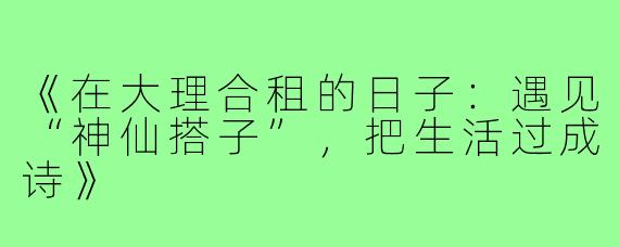 《在大理合租的日子：遇见“神仙搭子”，把生活过成诗》