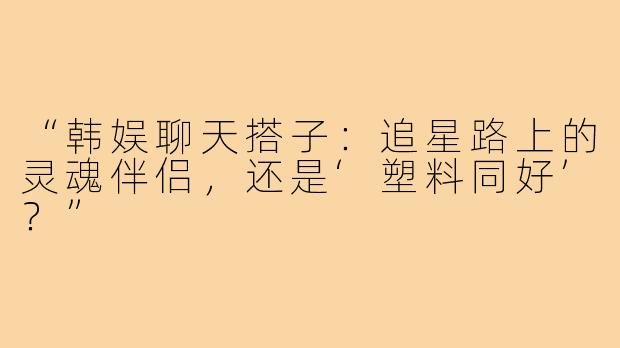 “韩娱聊天搭子:追星路上的灵魂伴侣,还是‘塑料同好’?”