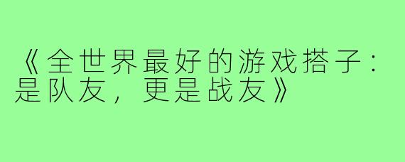 《全世界最好的游戏搭子：是队友，更是战友》