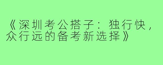 《深圳考公搭子：独行快，众行远的备考新选择》