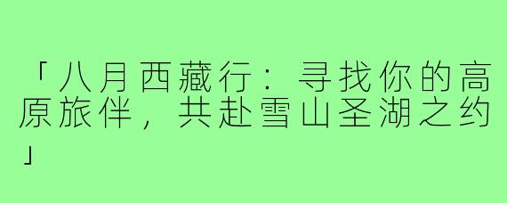 「八月西藏行：寻找你的高原旅伴，共赴雪山圣湖之约」