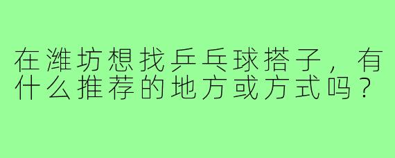 在潍坊想找乒乓球搭子，有什么推荐的地方或方式吗？
