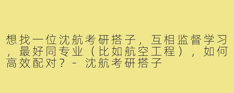 想找一位沈航考研搭子,互相监督学习,最好同专业(比如航空工程),如何高效配对?-沈航考研搭子