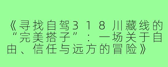 《寻找自驾318川藏线的“完美搭子”：一场关于自由、信任与远方的冒险》