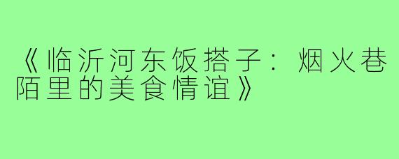 《临沂河东饭搭子：烟火巷陌里的美食情谊》