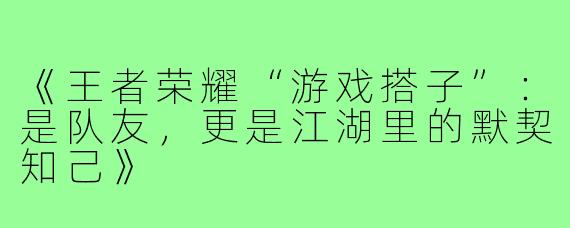 《王者荣耀“游戏搭子”：是队友，更是江湖里的默契知己》