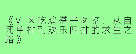 《V区吃鸡搭子图鉴：从自闭单排到欢乐四排的求生之路》
