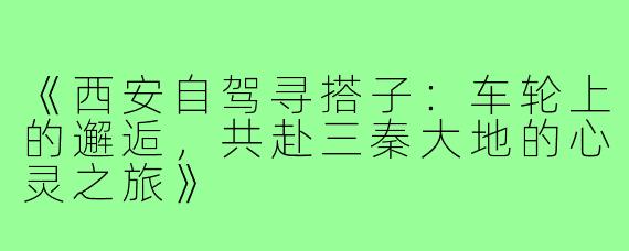 《西安自驾寻搭子：车轮上的邂逅，共赴三秦大地的心灵之旅》