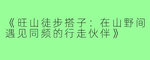 《旺山徒步搭子：在山野间遇见同频的行走伙伴》