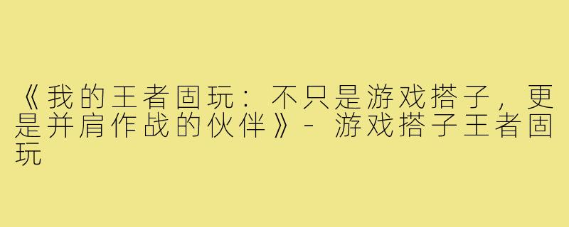 《我的王者固玩：不只是游戏搭子，更是并肩作战的伙伴》-游戏搭子王者固玩