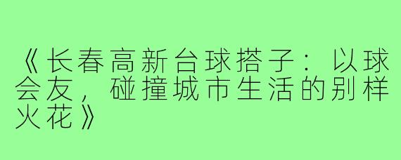 《长春高新台球搭子：以球会友，碰撞城市生活的别样火花》