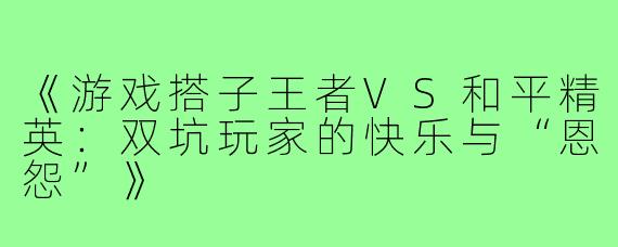 《游戏搭子王者VS和平精英：双坑玩家的快乐与“恩怨”》