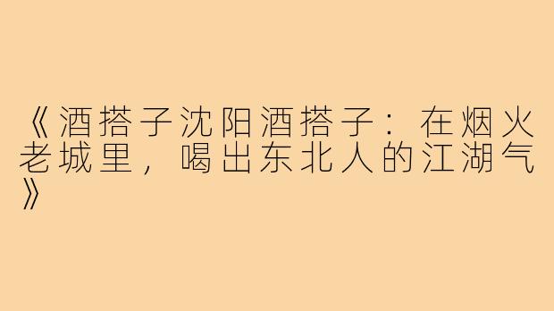 《酒搭子沈阳酒搭子:在烟火老城里,喝出东北人的江湖气》