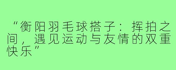 “衡阳羽毛球搭子:挥拍之间,遇见运动与友情的双重快乐”
