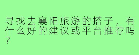 寻找去襄阳旅游的搭子,有什么好的建议或平台推荐吗?