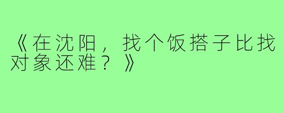 《在沈阳，找个饭搭子比找对象还难？》