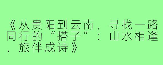 《从贵阳到云南，寻找一路同行的“搭子”：山水相逢，旅伴成诗》