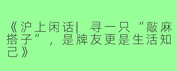 《沪上闲话|寻一只“敲麻搭子”,是牌友更是生活知己》