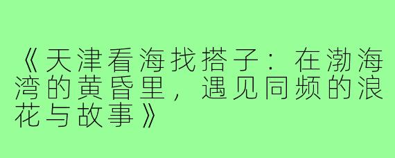 《天津看海找搭子：在渤海湾的黄昏里，遇见同频的浪花与故事》