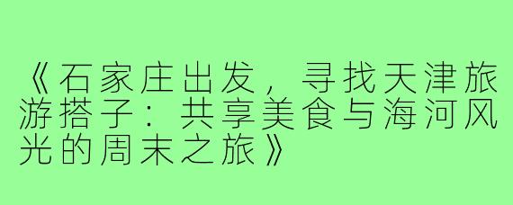 《石家庄出发，寻找天津旅游搭子：共享美食与海河风光的周末之旅》
