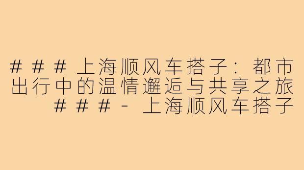 ###上海顺风车搭子：都市出行中的温情邂逅与共享之旅

###-上海顺风车搭子