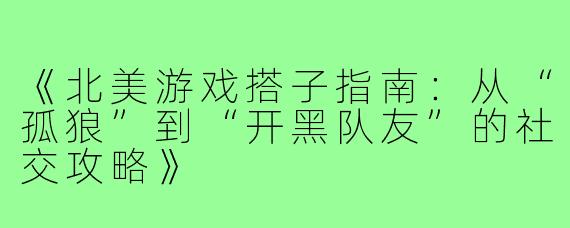 《北美游戏搭子指南：从“孤狼”到“开黑队友”的社交攻略》