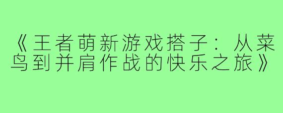 《王者萌新游戏搭子：从菜鸟到并肩作战的快乐之旅》