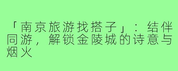 「南京旅游找搭子」：结伴同游，解锁金陵城的诗意与烟火