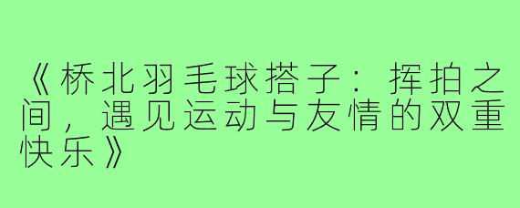 《桥北羽毛球搭子:挥拍之间,遇见运动与友情的双重快乐》