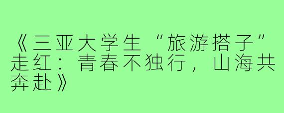 《三亚大学生“旅游搭子”走红：青春不独行，山海共奔赴》