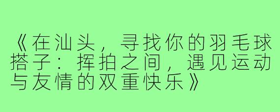 《在汕头，寻找你的羽毛球搭子：挥拍之间，遇见运动与友情的双重快乐》