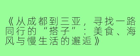 《从成都到三亚，寻找一路同行的“搭子”：美食、海风与慢生活的邂逅》