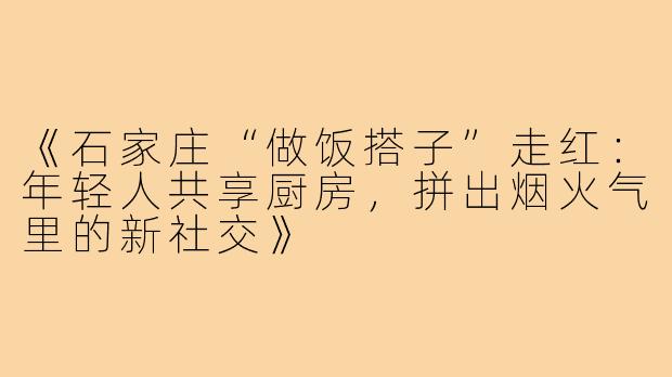 《石家庄“做饭搭子”走红:年轻人共享厨房,拼出烟火气里的新社交》