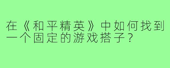 在《和平精英》中如何找到一个固定的游戏搭子？