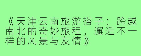 《天津云南旅游搭子：跨越南北的奇妙旅程，邂逅不一样的风景与友情》